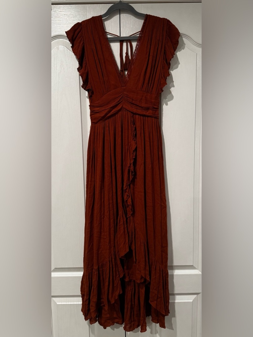 Free People Rust Ruffle High-Low Open Back Dress - Size S - Picture 4 of 7